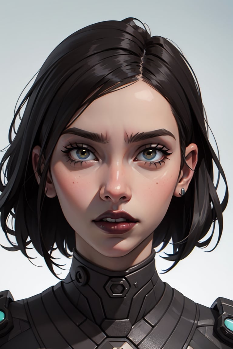 (masterpiece,  best quality:1.4),  (extremely detailed,  8k,  uhd), judy alvarez, cyberpunk 2077, bob cut, bangs, black lipstick, nose ring, portrait, 