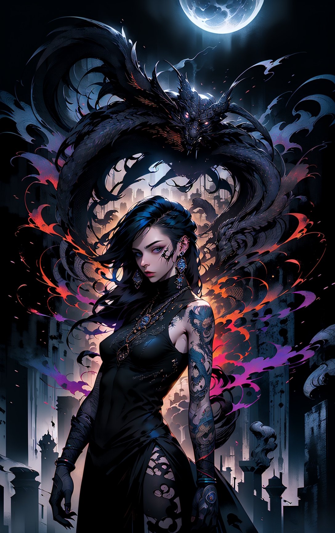 1girl, adult british woman,  blue eyes, brown blowout hair, portrait, solo, half shot, looking at viewer, detailed background, detailed face, (Void3nergy, void theme:1.1)  ethereal  emissary of death,   dynamic pose, reaper,  scythe, rot, floating particles,  cold, underworld, graveyard in background, rats in background, fog, dark clouds, moonlit night,  sinister dark atmosphere