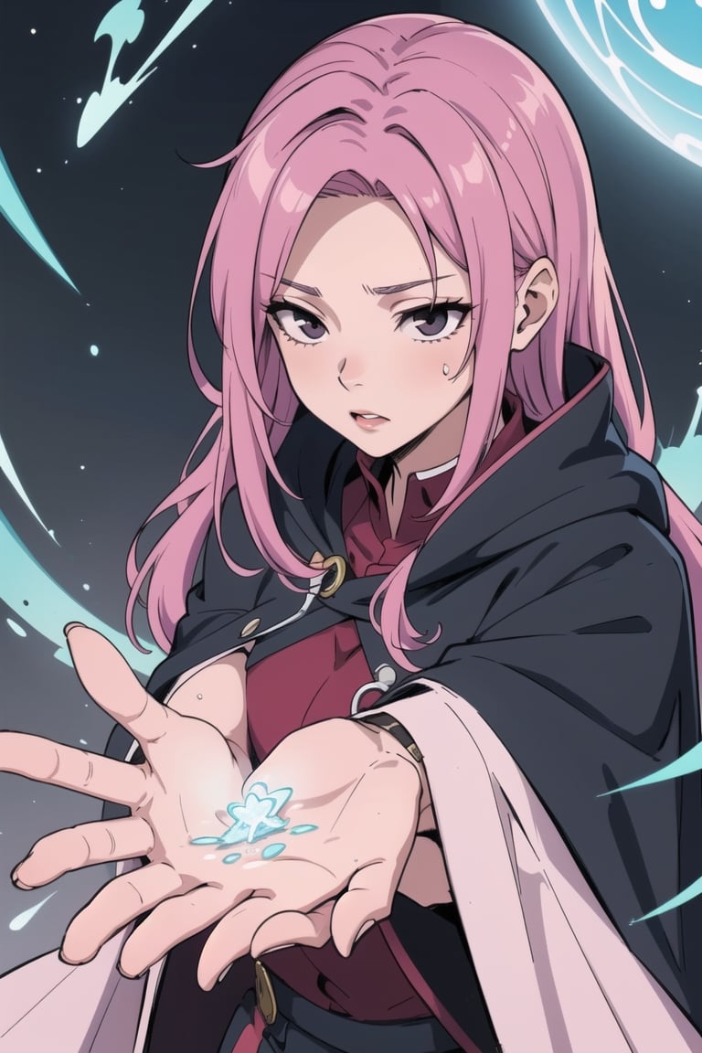 healer girle, sweet pink and blue hair,long hair , black eyes, using deep  red color magic,healing , healing super power, doctor cloak, wizard, 19 years old, school girl
