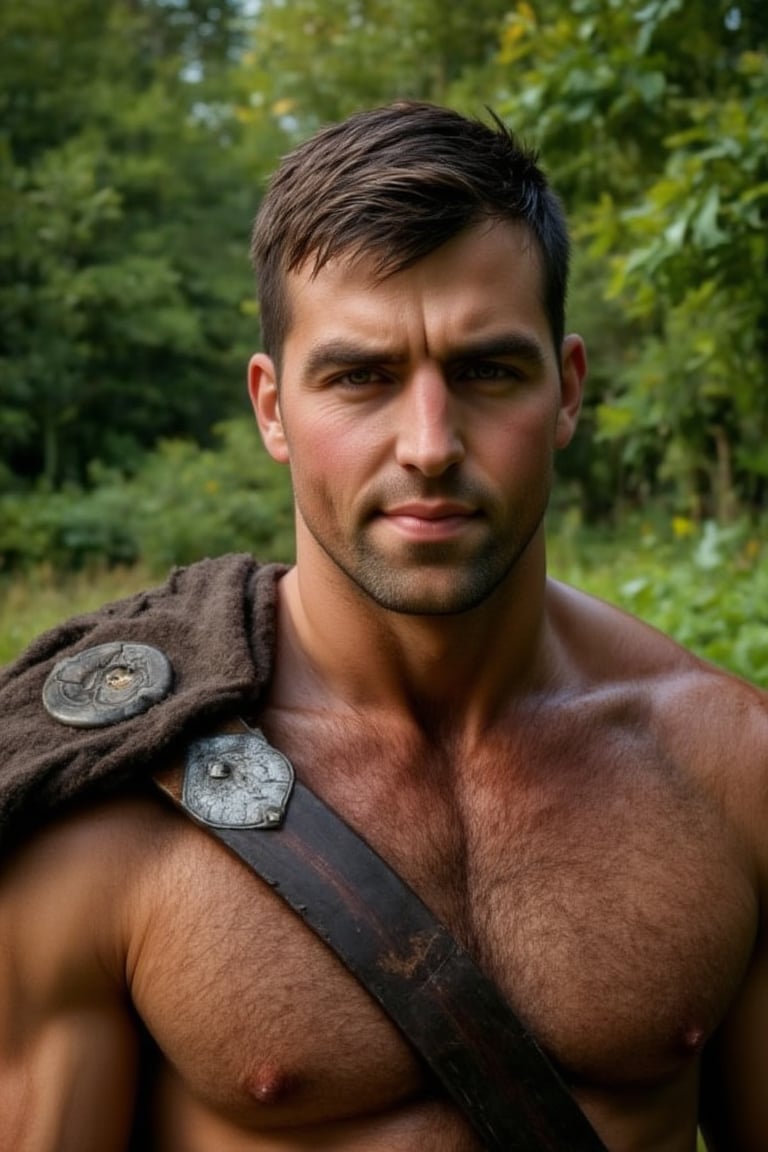 1boy, Handsome male, muscular, hairy, perfect shot, perfect eyes, real photo, photorealistic, best quality, 8K, 4K, outdoors, dressed as viking warrior,