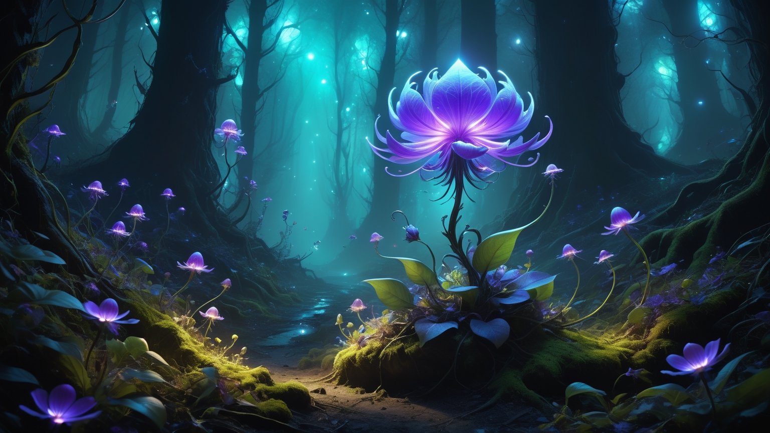 letitflrsh,  bioluminescent purple flower,  evil flowers blooming from the head of a goblin by El_Ninio on Tensor.Art
