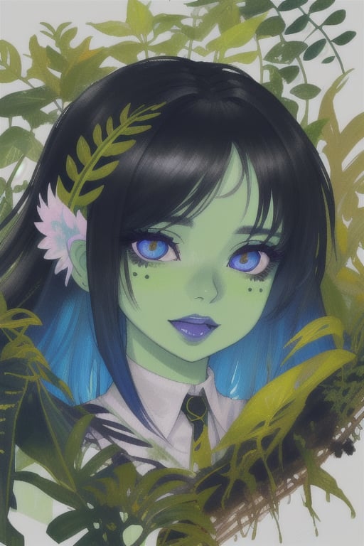 contrast colors, bright colors 

detailed face, detailed mouth, detailed eyes

plant girl