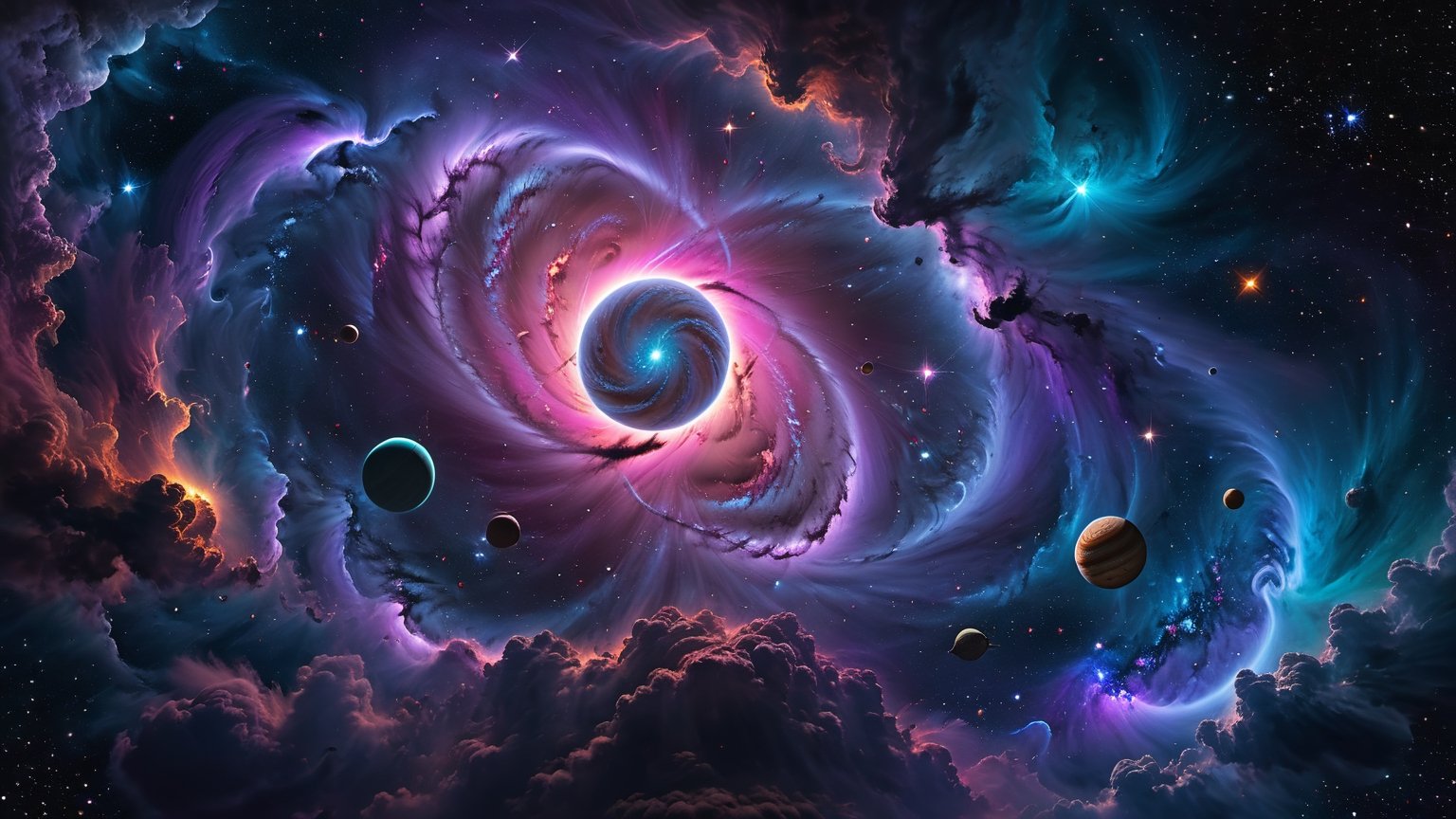 beautiful cosmic dreamscape,  colorfull nebula,  big vortex sucking planets,  black hole,  planets on fire,  astral projection,  constelations,  bioluminescent chakra,  Witness the grandeur of a magic mystical space,  nebula,  galaxy formation,  colorful many big planets and stars,  intricate details,  colorful clouds and planets,  hyperrealistic photography,  8k,  purple and pink neon lights,  nighttime,  ultra dark theme,  detailmaster2,  DonMChr0m4t3rr4XL , DonMChr0m4t3rr4XL , martius_nebula, galaxy00, DonMC0sm1cW3bXL,martius_nebula,galaxy00