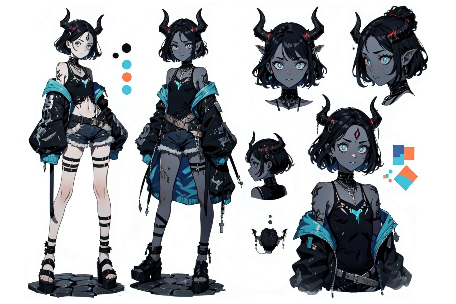 Young succubus woman,  short black hair,  blue pupils by BluePixxel on Tensor.Art