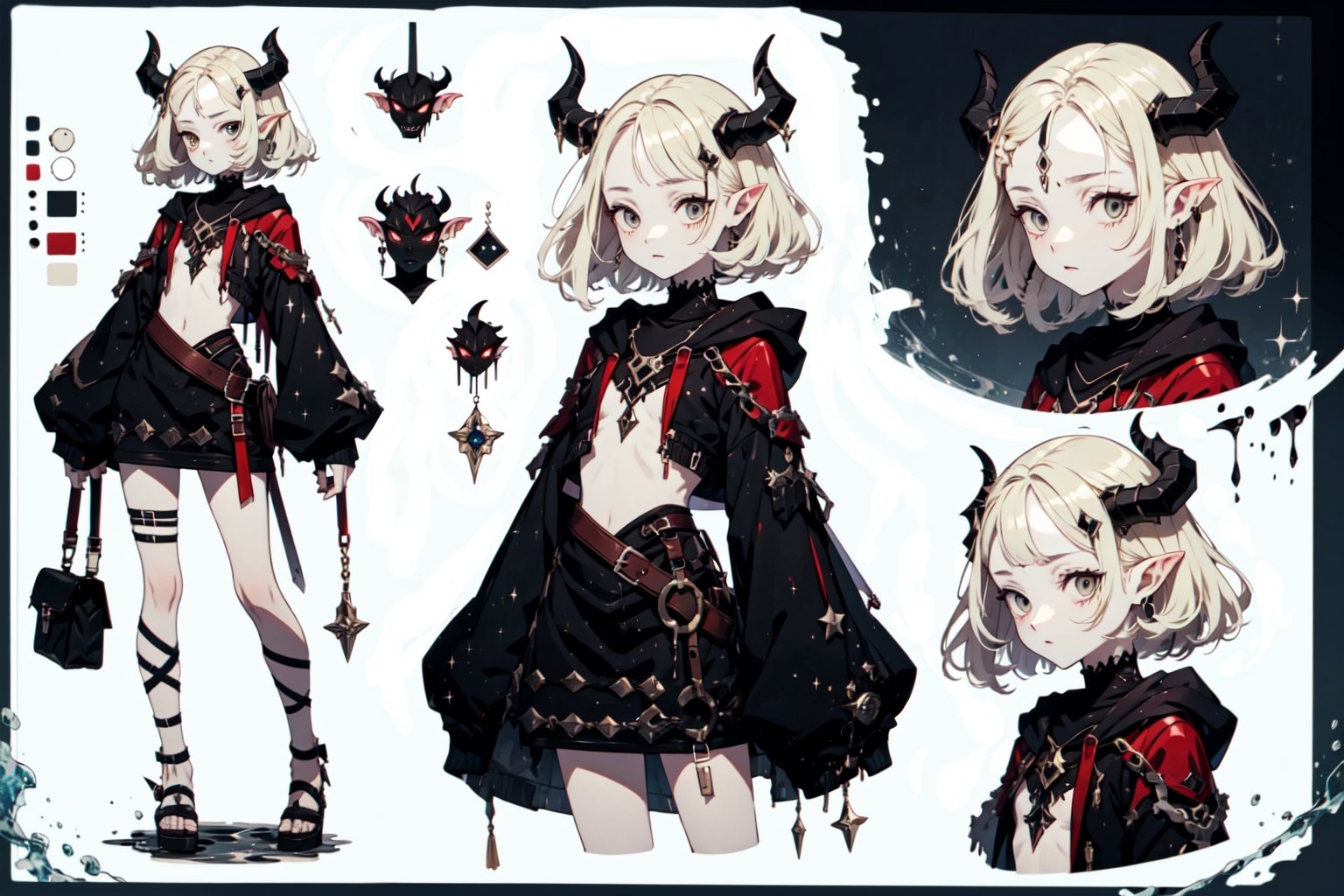 Young succubus woman,  bob blond hair,  small black horns by BluePixxel on Tensor.Art
