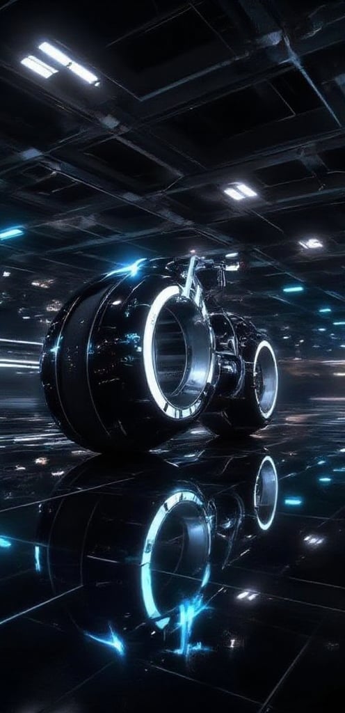 futuristic motorcycle, futuristic unique design with big tyres, black colour 