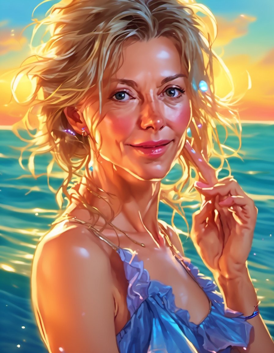 
A candid portrait color sketch of a mature German woman,
(45yo,
pale skin, dark blonde hair with silver streaks, messy hair, waist long curly hair, perky natural breasts, saggy natural breasts,wide hips, narrow waist,
narrow pointed chin, oval narrow face,
narrow face,
pointed nose,
nose pointing slightly upwards,
dark steelblue eyes,
no makeup, beautiful, realistic,
thin lips,
pronounced chin dimple, dimple,
forehead wrinkles,
Eyes crow's feet,
light eyebrows,
slim nose,
short nose,
((hyper sexy body)), ((Full-body length)), hourglass_figure:0.9),topless,  (side-lace panties:1.5), beach, pretty_legs:1.2, barefoot, woman kissing a lean and scruffy guy, evening lighting, complex lighting, ultra detailed skin,  professional color grading,
raining, photorealistic,masterpiece,real_booster,photo_b00ster,Decora_SWstyle