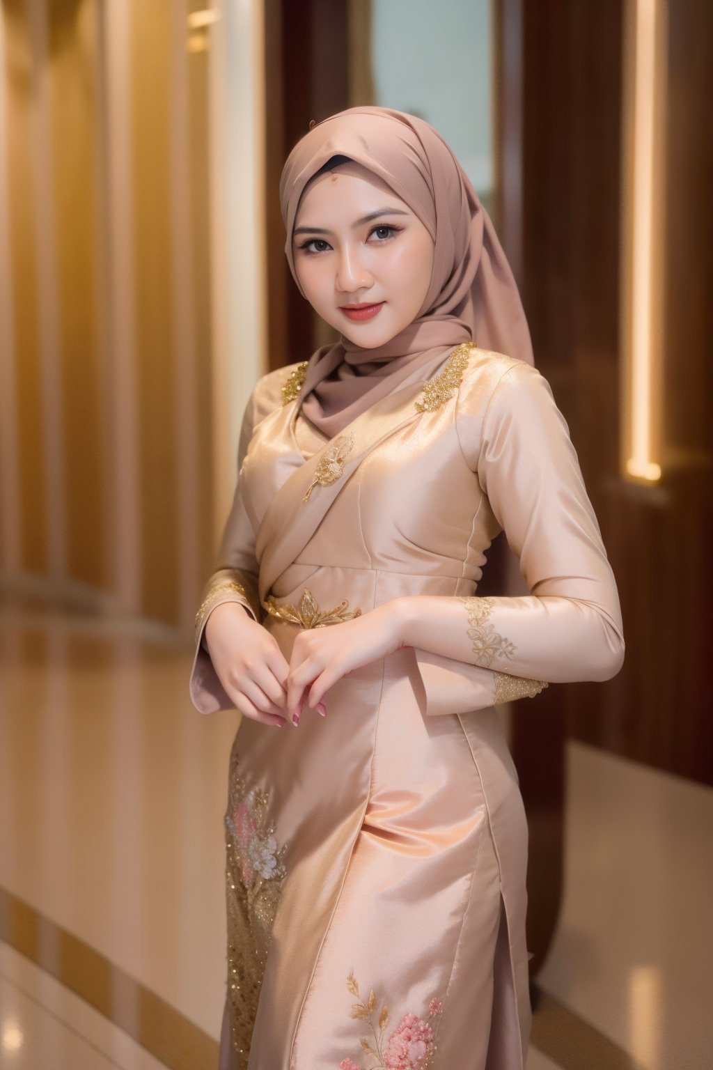 1girl, sexy, 23 years old, medium tits, (wearing a kebaya,hijab), perfect fingers, sigma34mm f1.4, j3s1