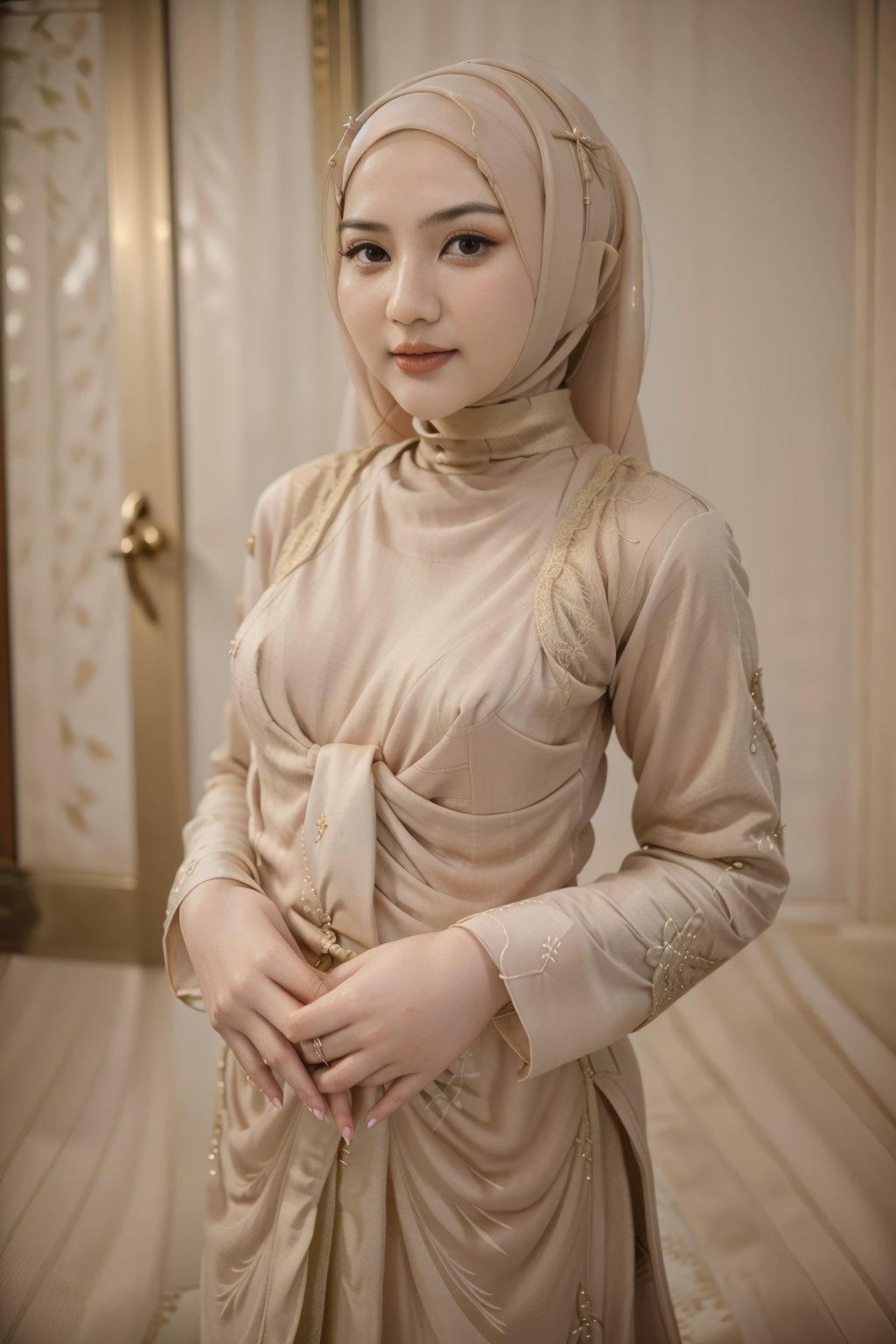 1girl, sexy, 23 years old, medium tits, (wearing a kebaya,hijab)sigma34mm f1.4, j3s1