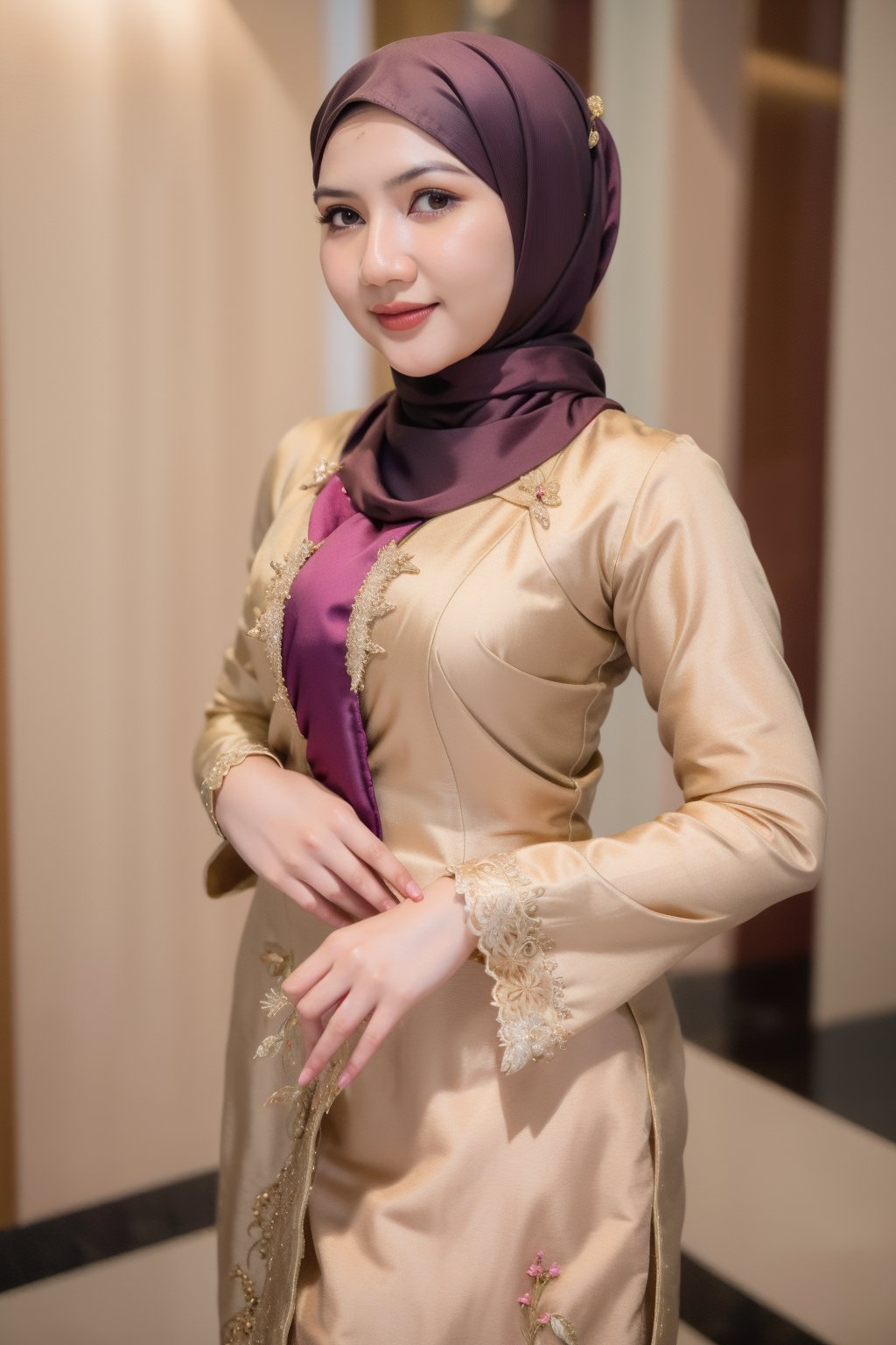 1girl, sexy, 23 years old, medium tits, (wearing a kebaya,hijab), perfect fingers, sigma34mm f1.4, j3s1