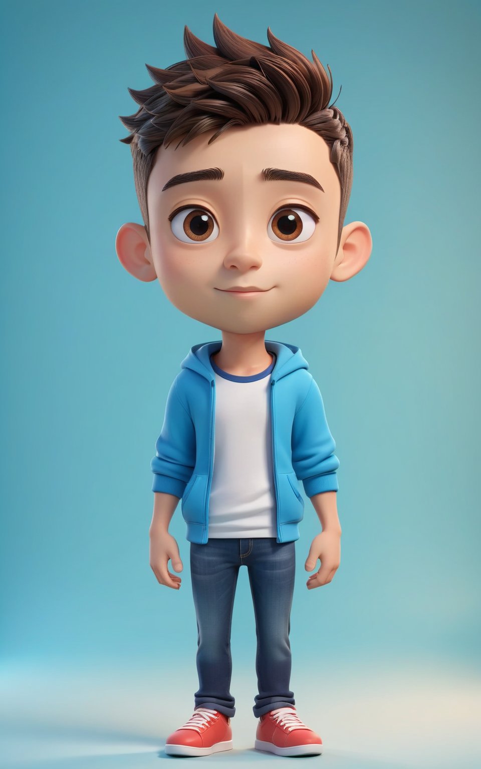 3d cartoon characterfull body, young man, half body, soft background, 3d cartoon style, 