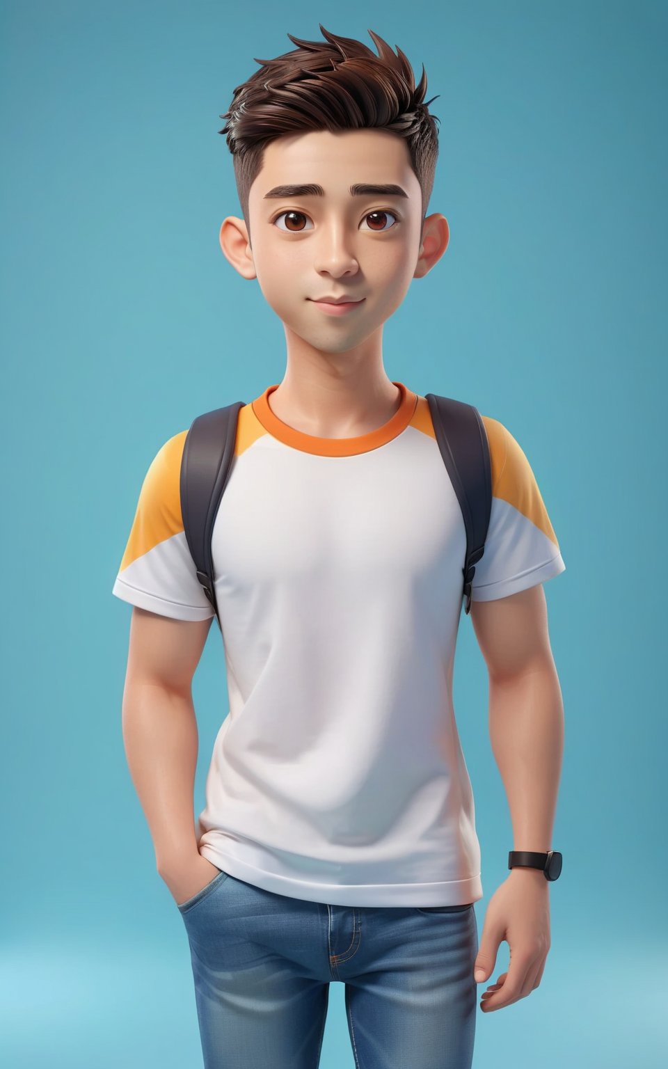 3d cartoon characterfull body, young man, half body, soft background, 3d cartoon style, 