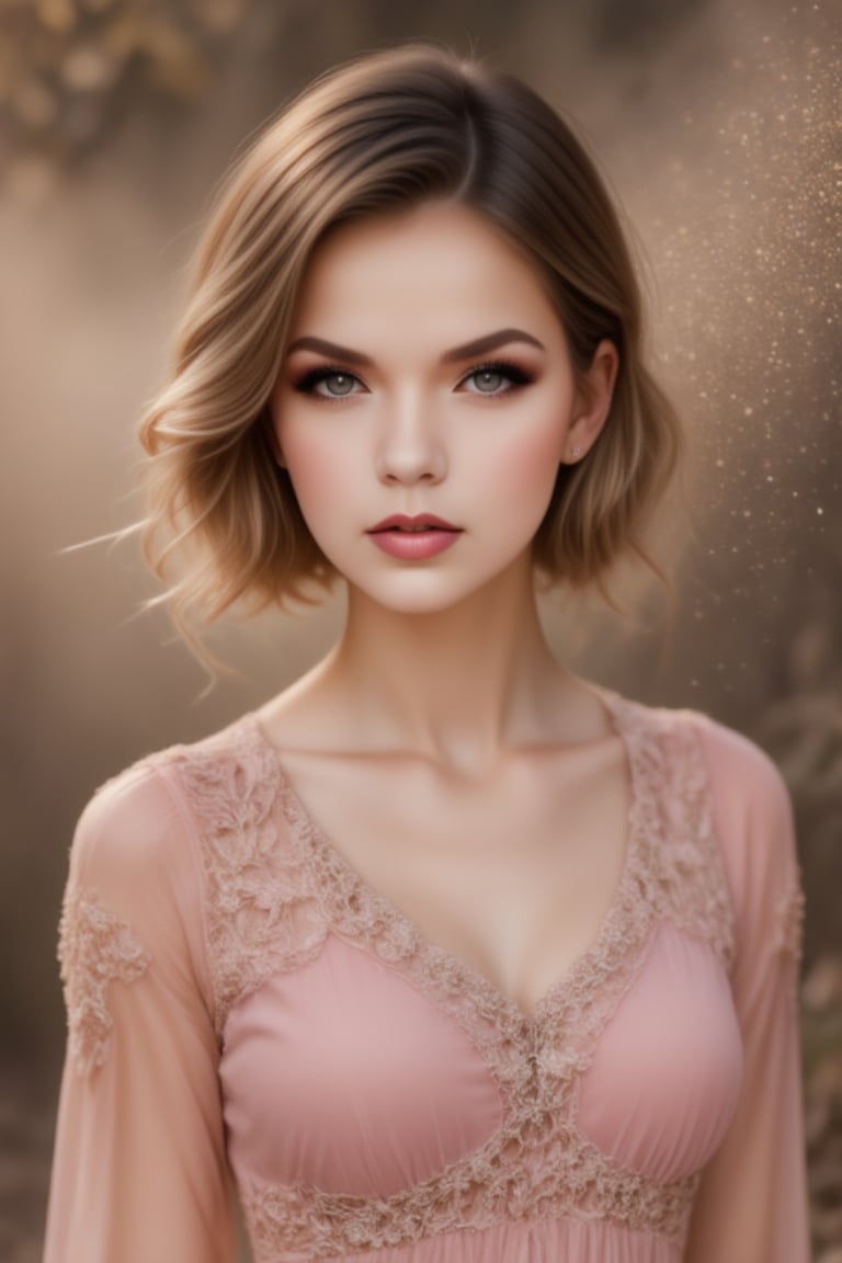 stunningly beautiful girl,  in a soft pink chiffon dress,  big beautiful eyes by Maxus on Tensor.Art