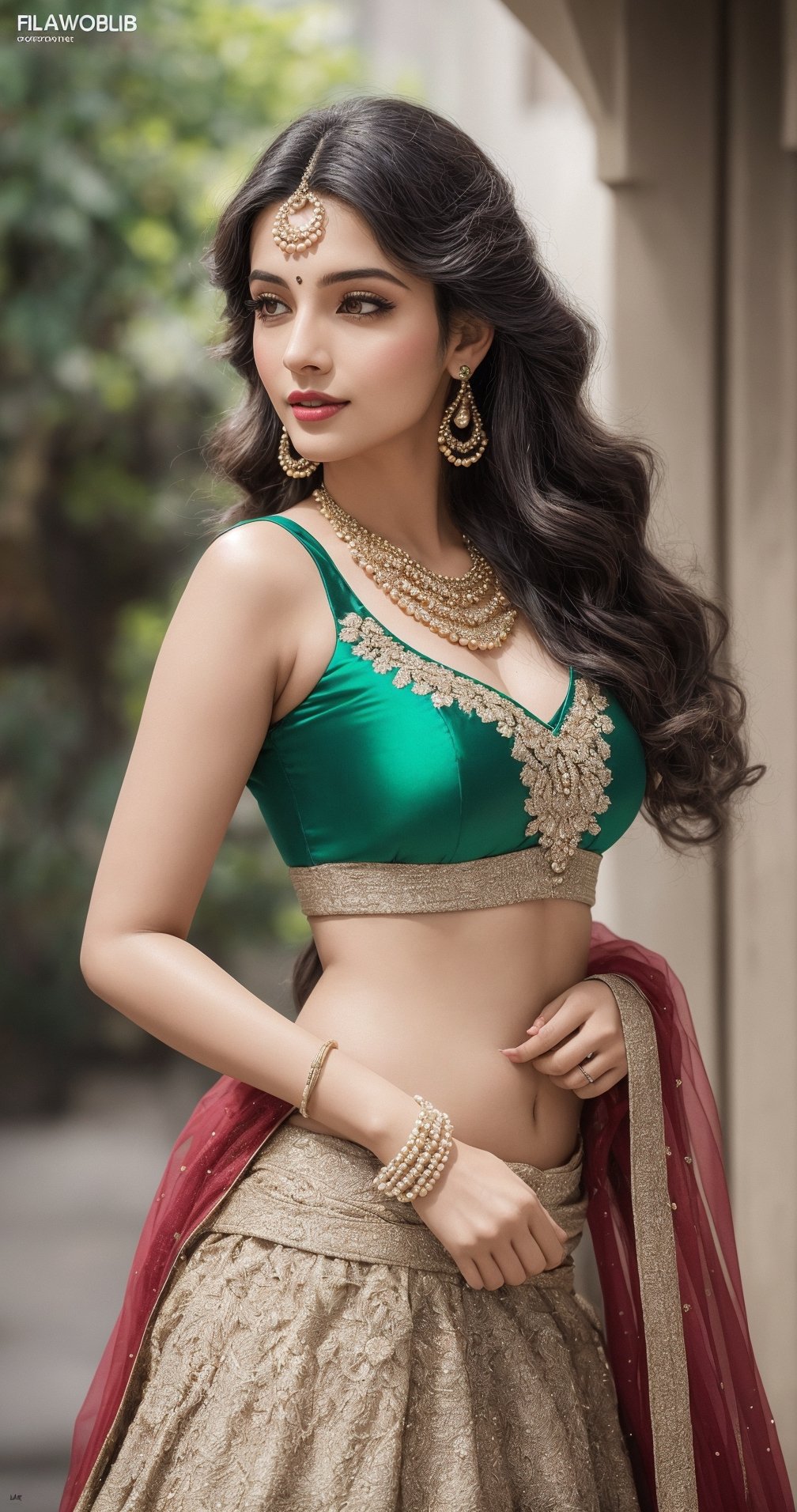 In a photorealistic masterpiece,27 years woman,  hot,  sexy,  indian,  model,  Instagram model,  influencer,  happy face, sharp jawline,  baby pink lips,  cute looking,  catty eyes,  best quality, full  body showing masterpiece with Self Design Embroidered Semi Stitched Lehenga Choli (green),  beautiful and aesthetic,  behold the essence of a South Indian beauty, adorned in a traditional  Embroidered Self Design Semi Stitched Lehenga Choli (green) graced with a golden pearl strip, and flowing tresses. She standing as a mesmerizing vision of elegance and grace, embodying the timeless allure of tradition, The intricate details of her skin, captured in high resolution, reveal the gentle pores and flawless complexion, as if painted with the finest strokes of an artist's brush. The sunlight of the sunset time gently leaks through the edges, casting a soft glow on her figure, while the background fully clear creating a depth of field that accentuates her beauty, She standing near Indian fort, a harmonious fusion of cultures, embodying the spirit of global unity. Her alluring pose exudes seductive charm, while her absolute u shape sleeveless cleavage and full body jewellry add a touch of opulence and allure, mature girl, mature body, mature breast, big boobs, enlarge breast, mature buts, enlarge buts, hot u shape sleeveless cleavage, sexy cleavage,In this photorealistic shot, every thread of the Embroidered Self Design Semi Stitched Lehenga Choli (green),  full body standing up in fort, and every strand of her long black hair are finely detailed, capturing the essence of her being with impeccable precision, This shot, captured on a Sony a7 IV with a 135mm f1.8 lens, stands as a testament to the fusion of modern technology and timeless tradition, a celebration of the harmonious blend of past and present, As she looks back at the viewer, her eyes speak of a thousand stories, drawing us into her world of elegance and allure. In her full-body view, she exudes an enchanting aura, with a random pose that reflects the spontaneity of life's beauty, This portrayal captures the emotional essence of Indian beauty adorned in the finest  Embroidered Self Design Semi Stitched Lehenga Choli (green),  Embroidered Self Design Semi Stitched Lehenga Choli (green) Full length view,  Straight brown hair,  a beautiful indian girl,  Pale skin,  icy eyeshadow,  gold necklace,  breast size 55,  Weast size 45, butts size 70 femme fatale, showing full sexy body, wearing u shape neck sleeveless Blouse ,full body, indian,indian women,indian young women, pale white clear skin,beautiful women, ultra realistic,detailed face,full body, normal faces, vivid detail, bright sunshine on body, young mature, fellatio, hetero, perfect body, big breast, big ass, puffy nipples, where the richness of culture meets the marvels of technology, resulting in a work of art that touches the heart and soul,full body, shapely body, hot body, big breast, milkey boobs, big buts, looks beautiful in self Design  Embroidered Semi Stitched Lehenga Choli (green) , sexy side view:)