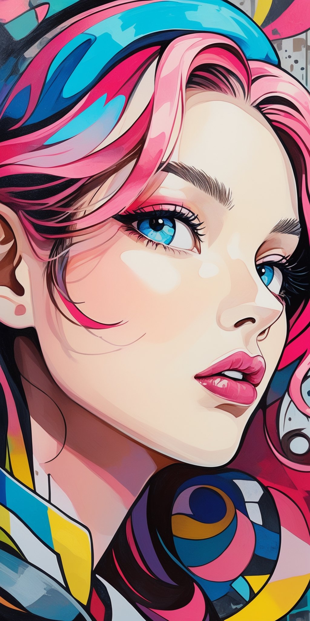 (masterpiece, high quality, 8K, high_res), handpainted, pencil drawning, underground art style,
portrait of a beautiful woman, vibrant picture, perfect colors combination, pink and white colors prevail, abstract, elegant merge of vibrant from pop art style and chaotic from grunge style, symbolism of unpredictability of life and vivid emotions, by badabum27