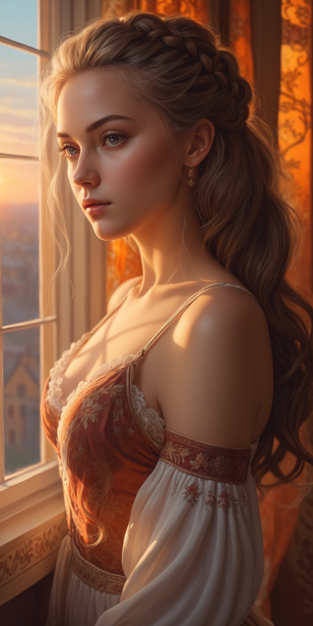 beautiful slavic woman,  sadly look at the window in her bedroom,  very detailed face by badabum27 on Tensor.Art