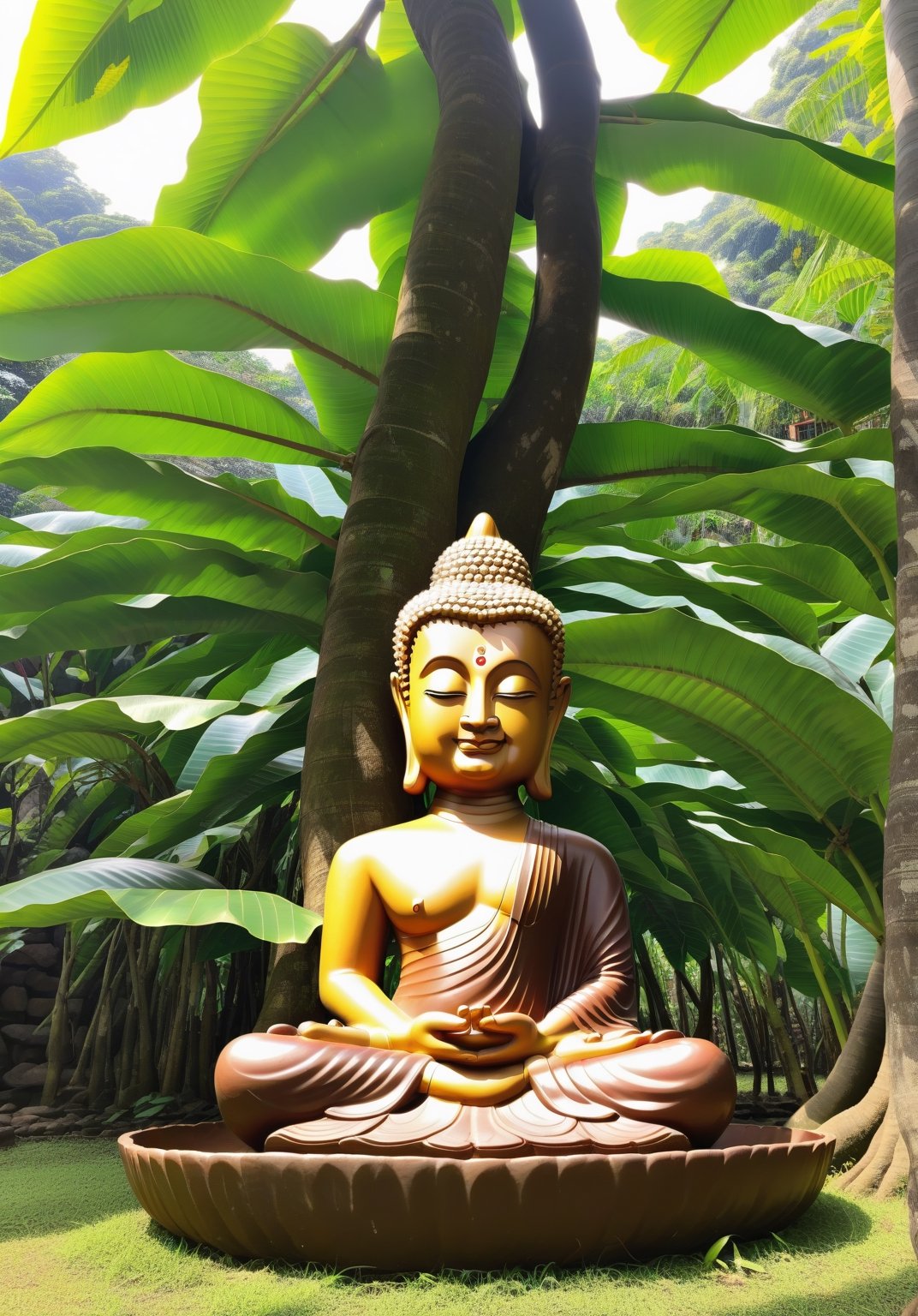 budha is meditating under the cacao tree