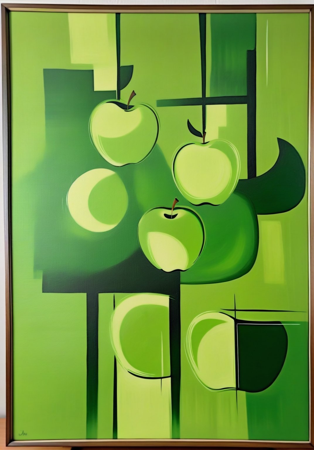 abstract Apple green mid century painting. 