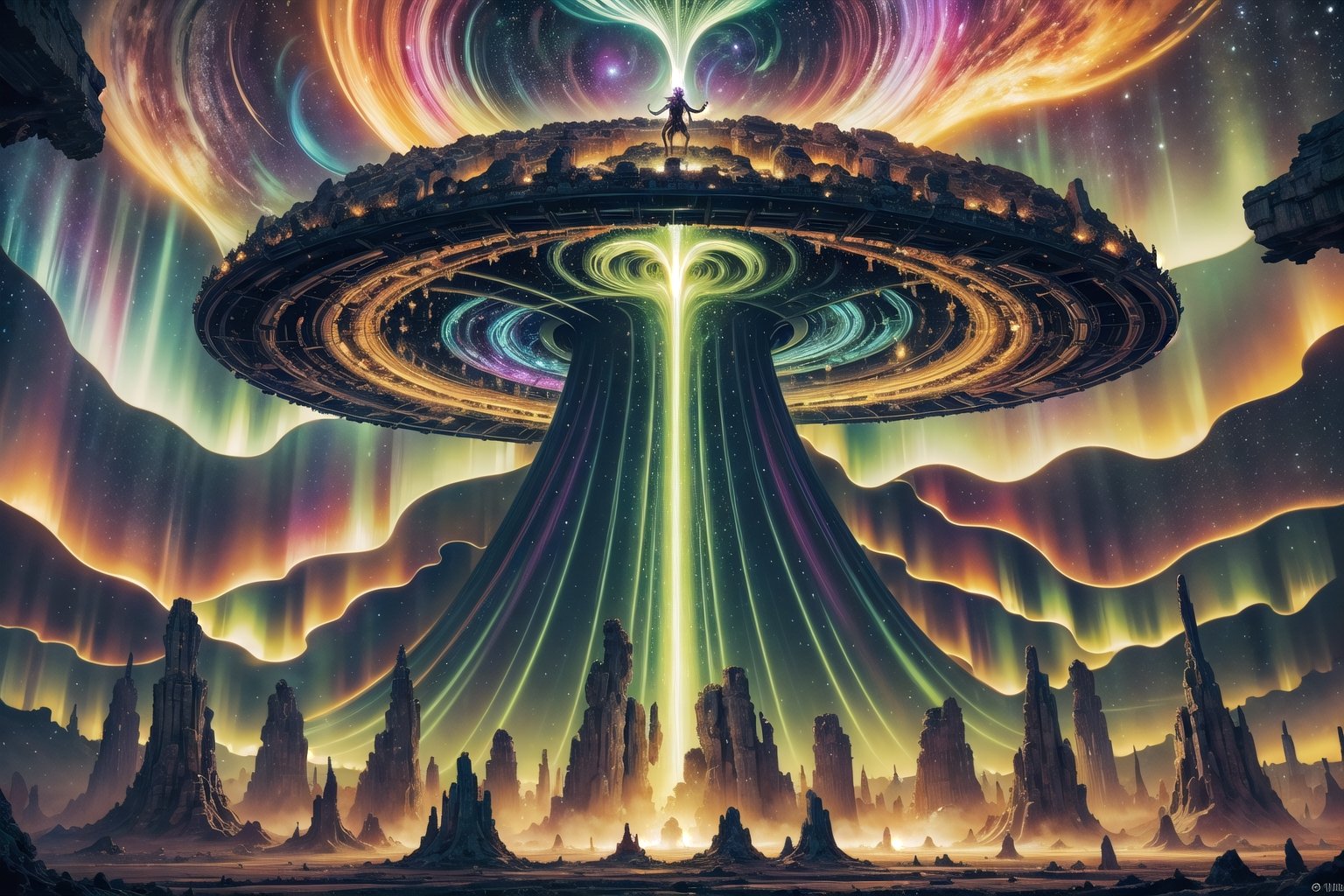 A cosmic landscape scene of an alien gooy ooze color slime goop melty dripping color world with vivid rich colors and anci...