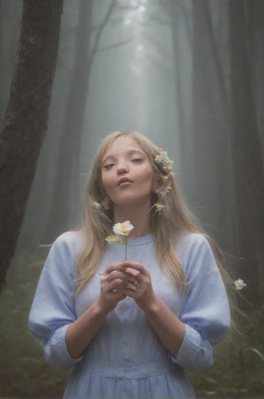 melanie Martniez  smelling flowers in the forest 