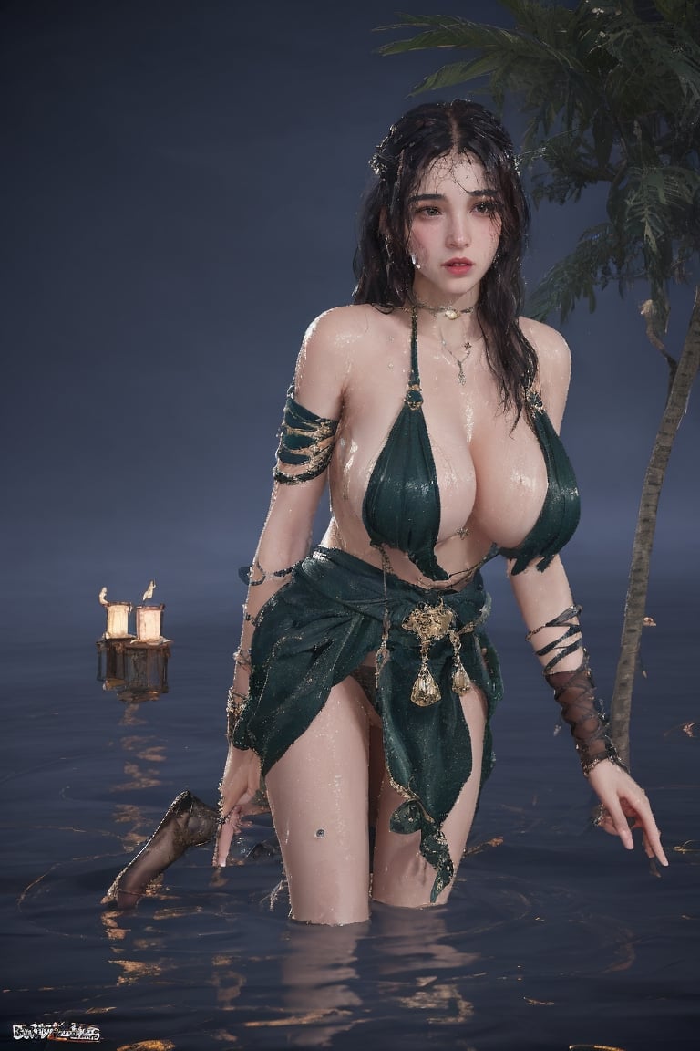 Semirealistic, potrait, masterpiece, best quality, volumetric lighting, gigantic_breasts,saggy_breasts, long_hair, absolute_cleavage,crotch_curtain,night cityscape,1girl,girl_lying_down_in_shallow_water_in the_oasis,spreading_legs, M_legs, vulva, no_panties, pubic_hair,FlawlessElegance,palm_trees_in_the_background, windy, skirt_blow, wind_blown_hair, Torches,MatariDress,half_body_shot,Irish_v1,girl submerged_in_water,GreenDress,on_all_fours,on_hands_and_feet, looking_at_viewer,sweating,soaking
