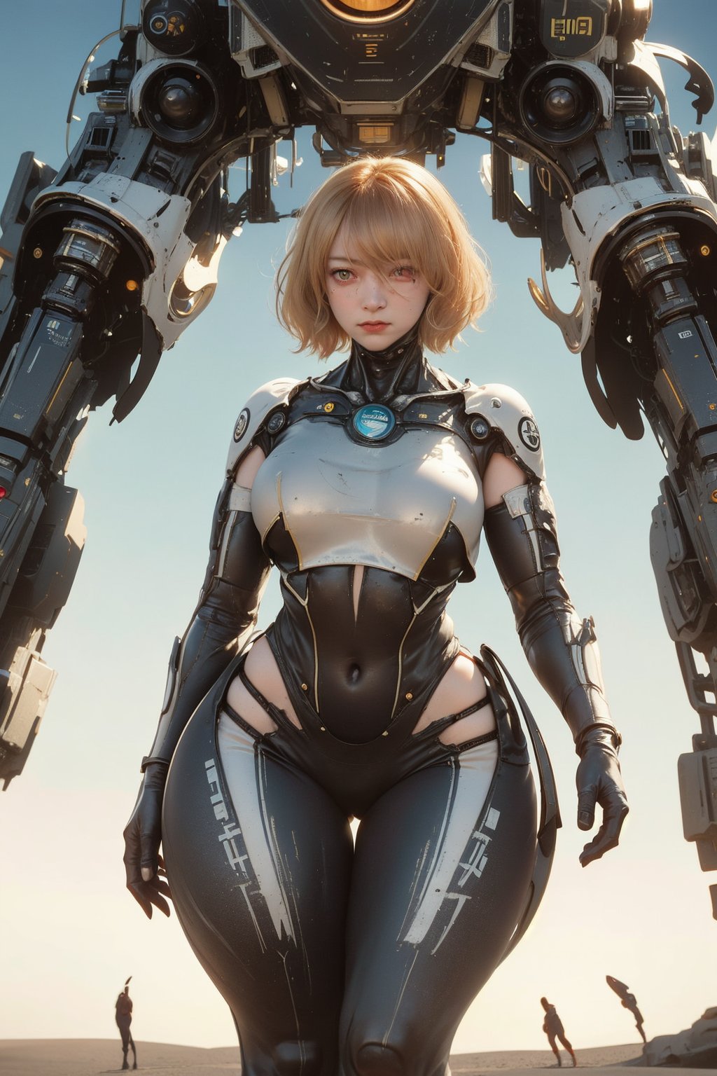 (science_fiction, sci_fi, cybertech), (sharp focus, atmospheric particles, flares, bokeh:0.7), (Emma Stone, Tilda Swinton:1.2), (blonde, short messy hair), (huge breasts cleavage:1.2), (wide hips, thick thigh gap, cameltoe:1.3), (meca, mecha, futuristic armor, cybersuit, spacesuit:1.2), (space station:0), (alien planet, weird rock formations, desert:1.3), (direct lighting, dark, night:1.2), (NSFW, hentai, porn:0.6), 