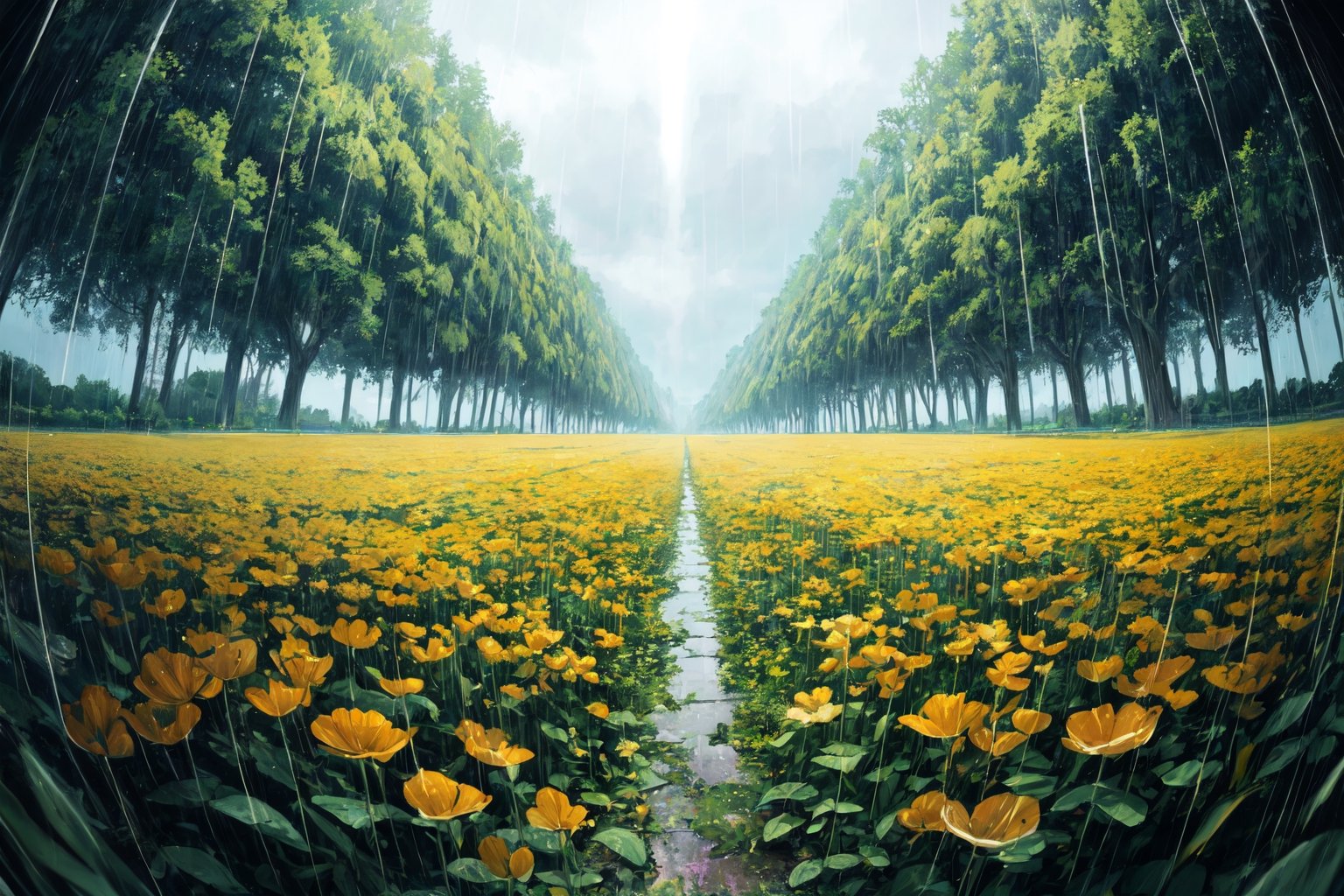 rainy weather,  [grass field::19],  {fisheye} by userlovesquality on Tensor.Art