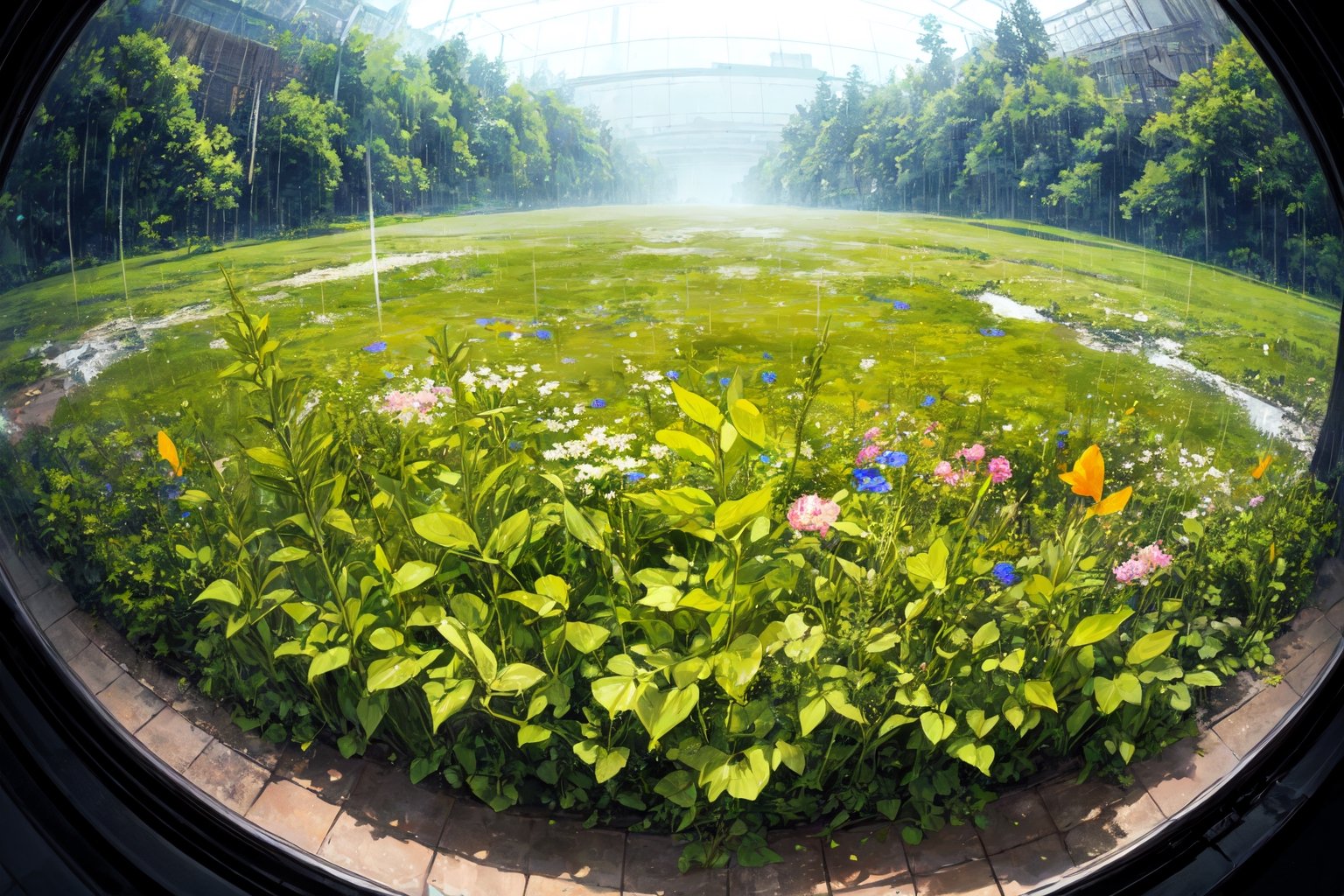 rainy weather,  [grass field::19],  fisheye by userlovesquality on Tensor.Art