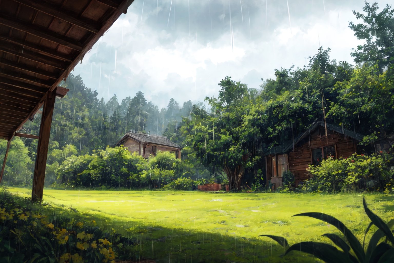 rainy weather,  [grass field::19], by userlovesquality on Tensor.Art