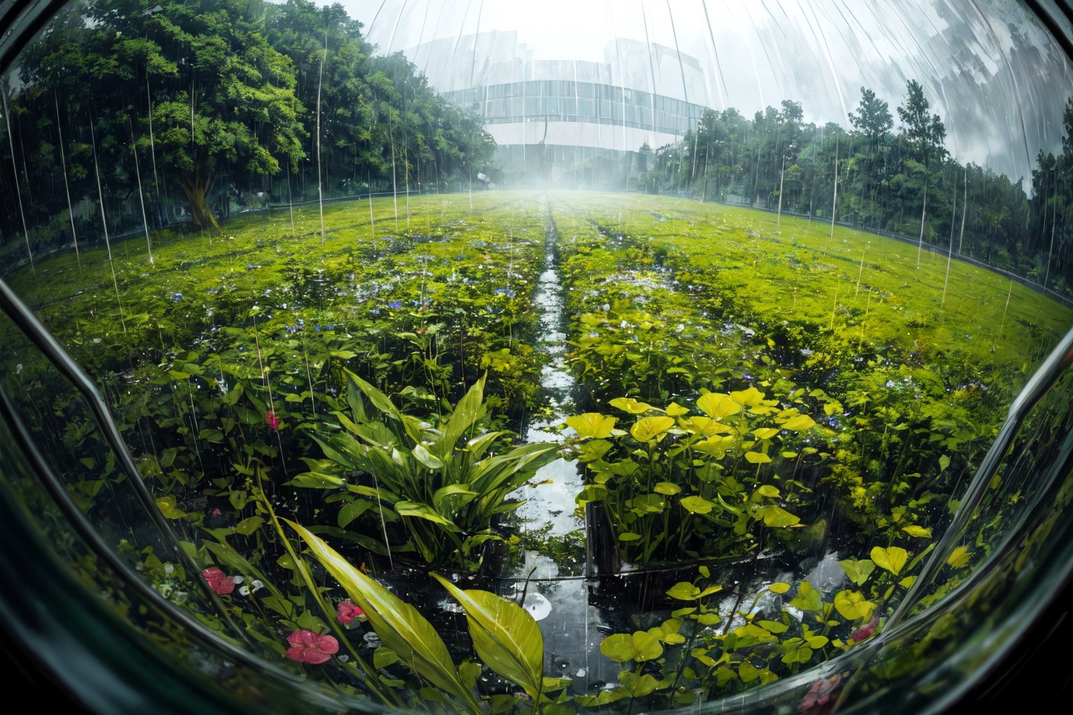 rainy weather,  [grass field::19],  fisheye by userlovesquality on Tensor.Art
