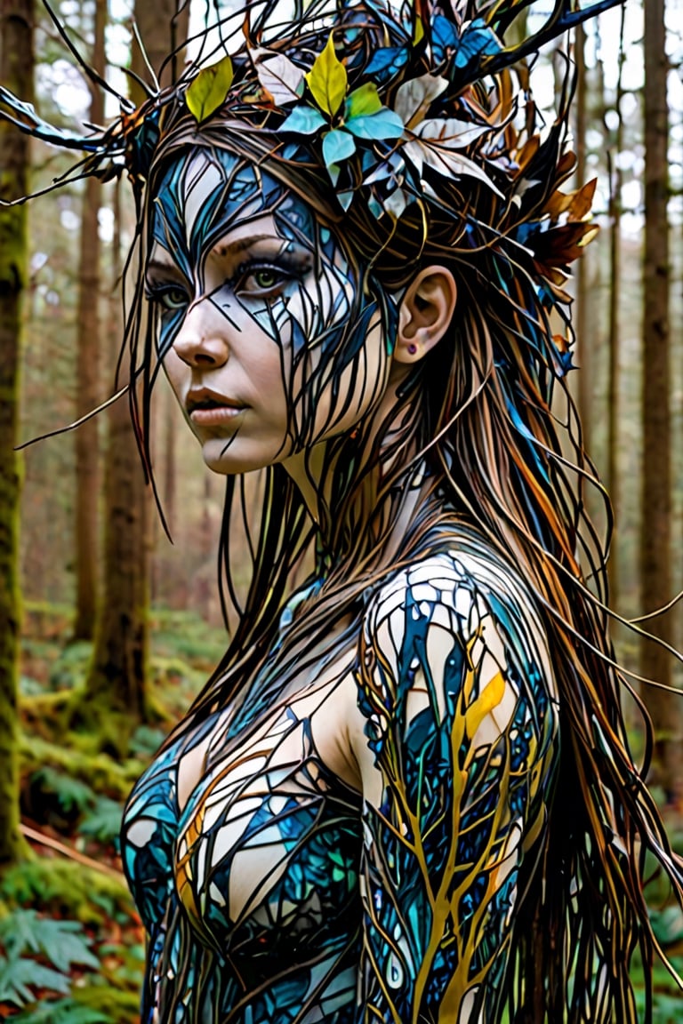 mysterious silhouette forest woman, by Minjae Lee, Carne Griffiths, Emily Kell, Geoffroy Thoorens, Aaron Horkey, Jordan Grimmer, Greg Rutkowski, amazing depth, masterwork, surreal, geometric patterns, intricately detailed, bokeh, perfect balanced, deep fine borders, artistic photorealism , smooth, great masterwork by head of prompt engineering 