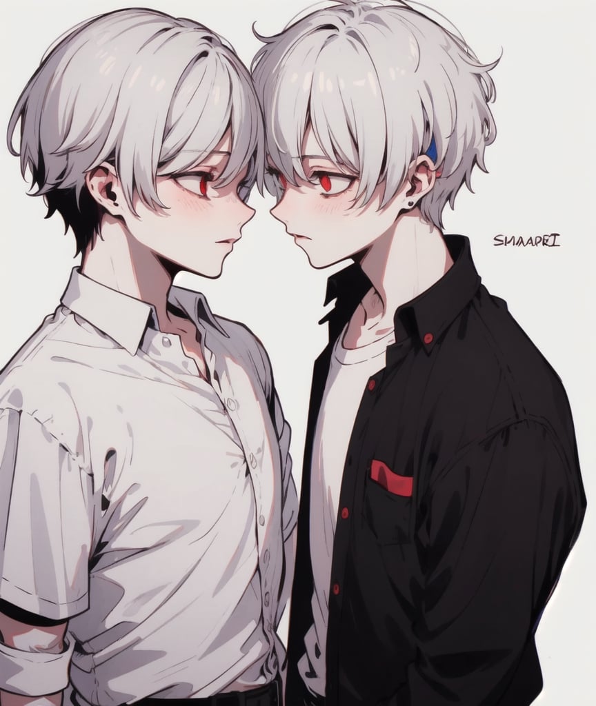 dark,black,red_eyes,(Plain_color),(((madness))),edgGesugao,(((male))),(((sadist))),(((short-hair))),(((boy))),(((White_hair))),simple,(((shirt))),(((boys_love))),(((2 people))),(((yandere))),(((couple)))