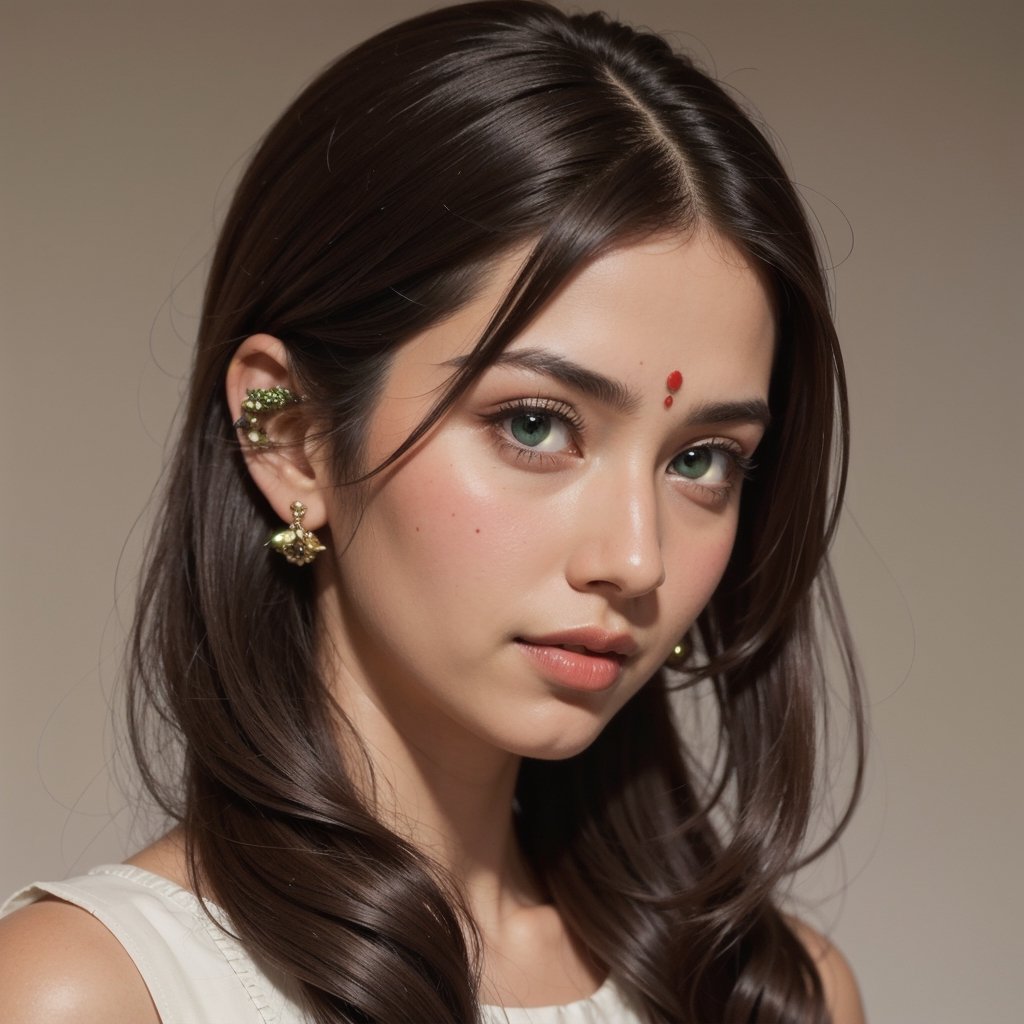 Indian girl, Protrait, photograph, androgynous hunnuman, oval jaw, delicate features, beautiful face, dreadlocked hair, long bangs, long ponytail, bright blue-green eyes, hindu art, India, salwar kurty , transparent , 