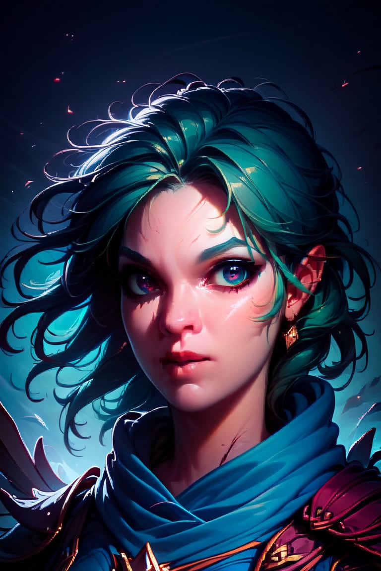 score_9, score_8_up, score_7_up, 1 girl, a archer warrior, attack on the screen, fire in eyes, dota wind ranger style, Elena, portrait, simple gray background, Expressiveh, concept art, dark theme,windranger, windranger \(dota 2\)