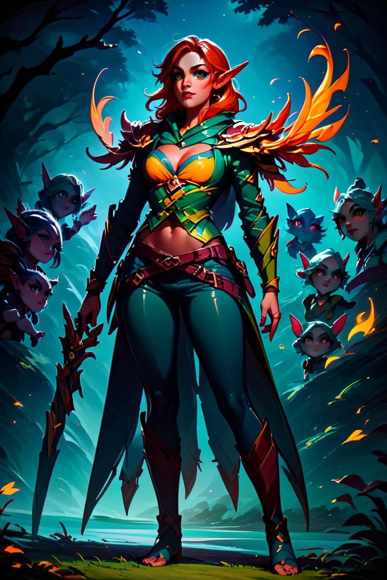 score_9, score_8_up, score_7_up, 1 girl, a archer warrior, dark elf, fire in eyes,full body, dota wind ranger style, Elena, Expressiveh, concept art, dark theme,windranger, windranger \(dota 2\)