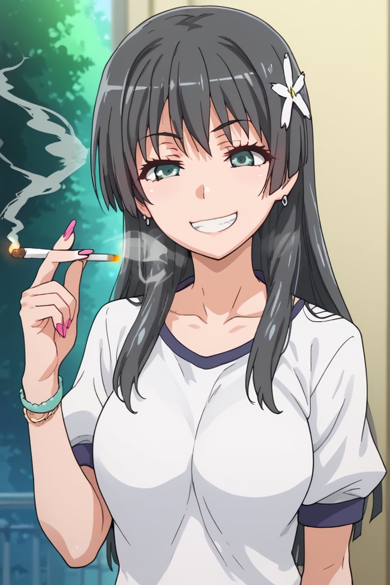 high definition, ruiko saten, smoking, Gyaru style, smile,