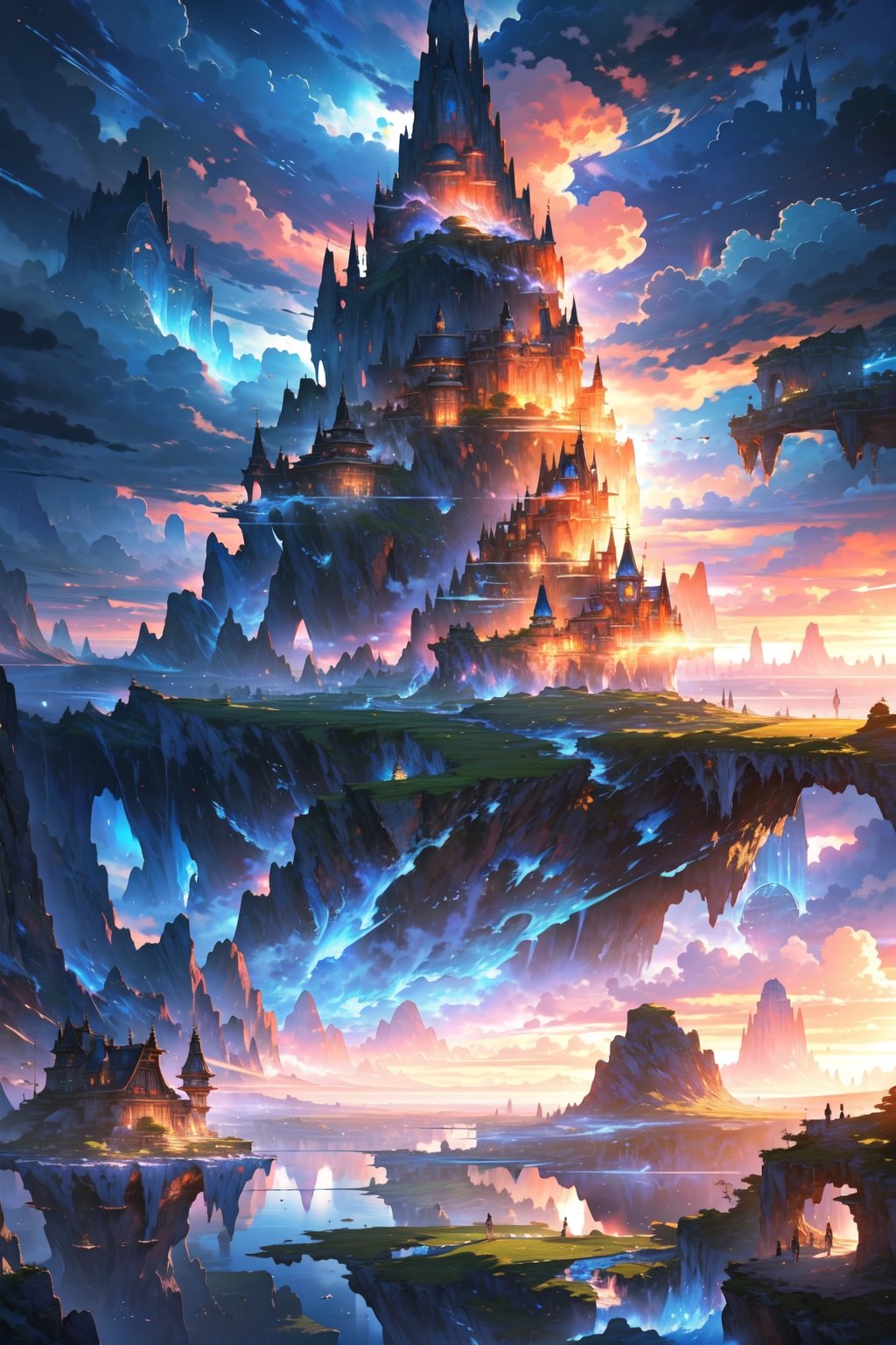 floating islands, beautiful landscape, stunning, watching the world, beautiful clouds, detailed image, stunning image, perfect use of light, ballad lighting, wind, floating islands. image of surreal fantasy. surreal fantasy world. well-detailed structures