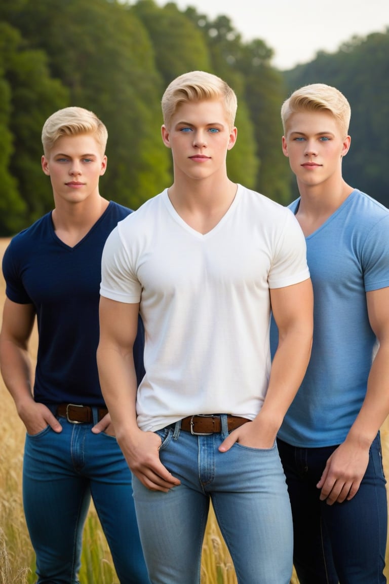 Three identical males,  young,  Logan Shroyer by ZedrikVonKatmahl on Tensor.Art