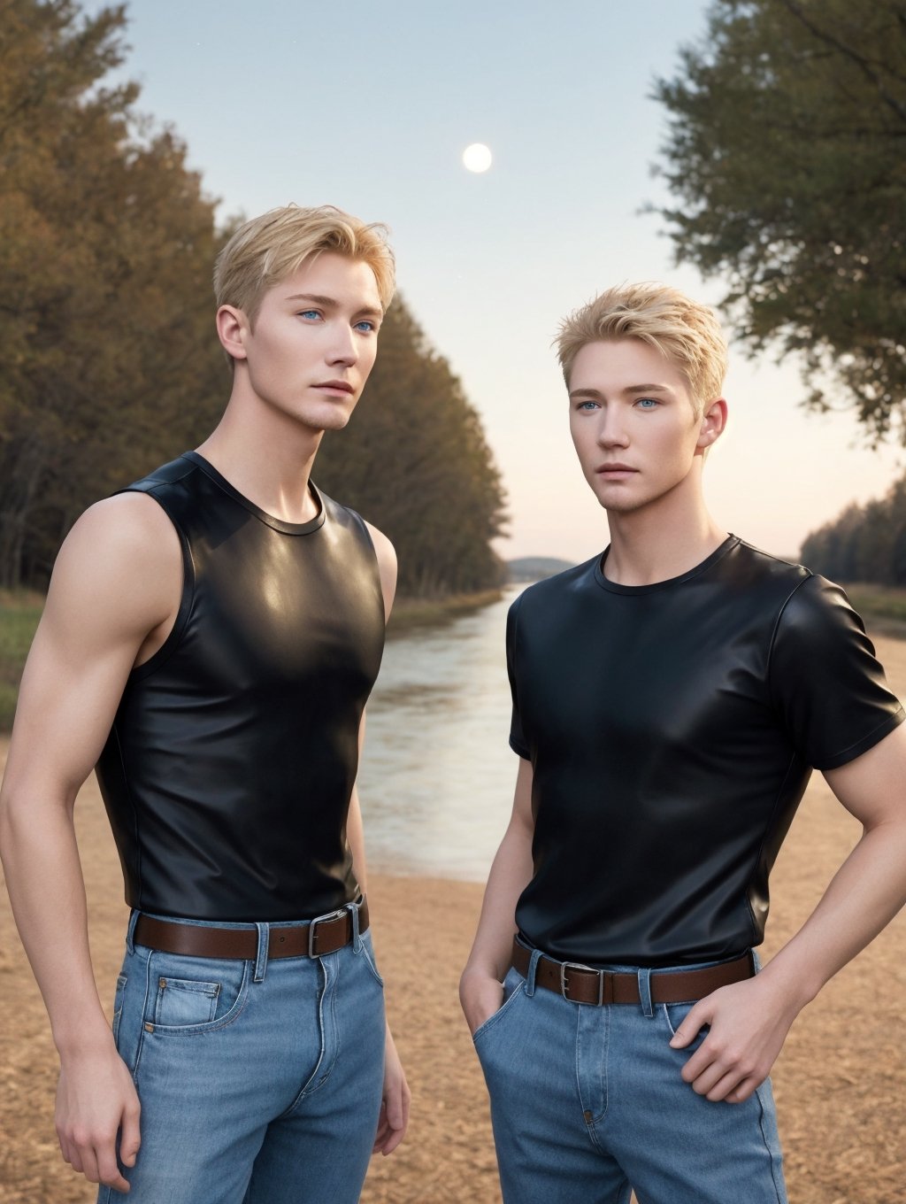 Identical twins,  trees,  river by ZedrikVonKatmahl on Tensor.Art