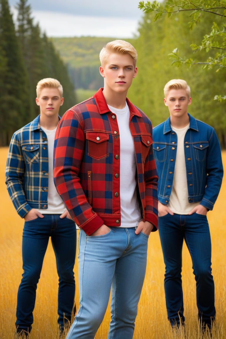 Three identical males,  clones,  young by ZedrikVonKatmahl on Tensor.Art