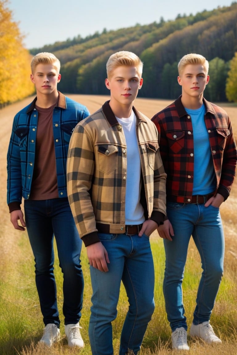 Three identical males,  clones,  young by ZedrikVonKatmahl on Tensor.Art