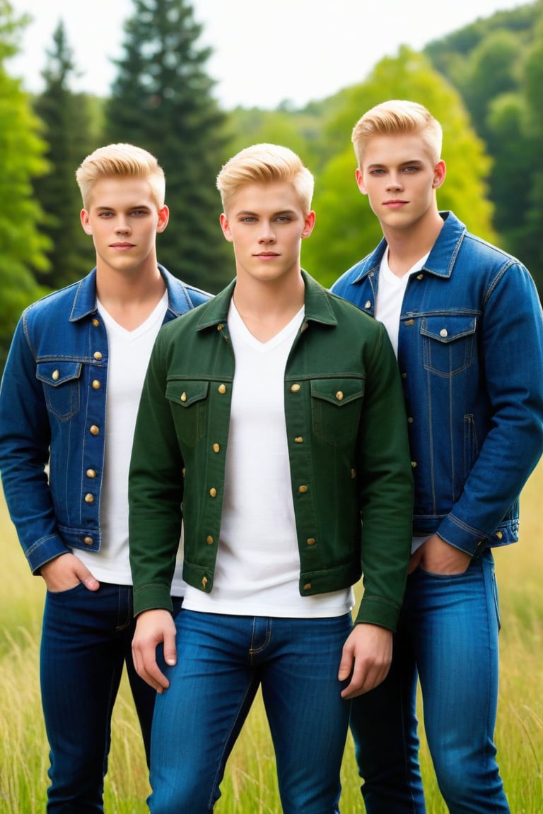 Three identical males,  clones,  young by ZedrikVonKatmahl on Tensor.Art