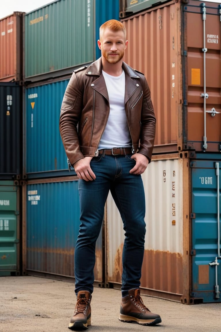 Full body shot,  post-apocalyptic leather jacket,  vinyl sleeves by ZedrikVonKatmahl on Tensor.Art