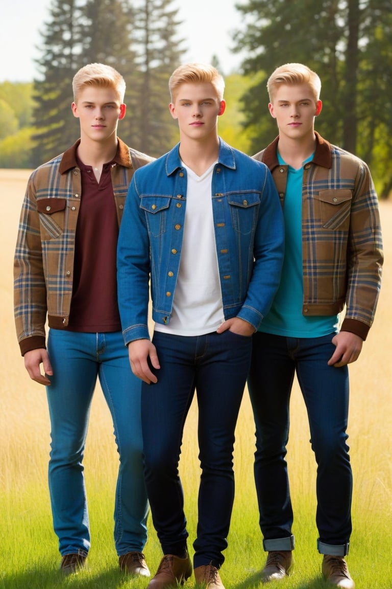 Three identical males,  clones,  young by ZedrikVonKatmahl on Tensor.Art