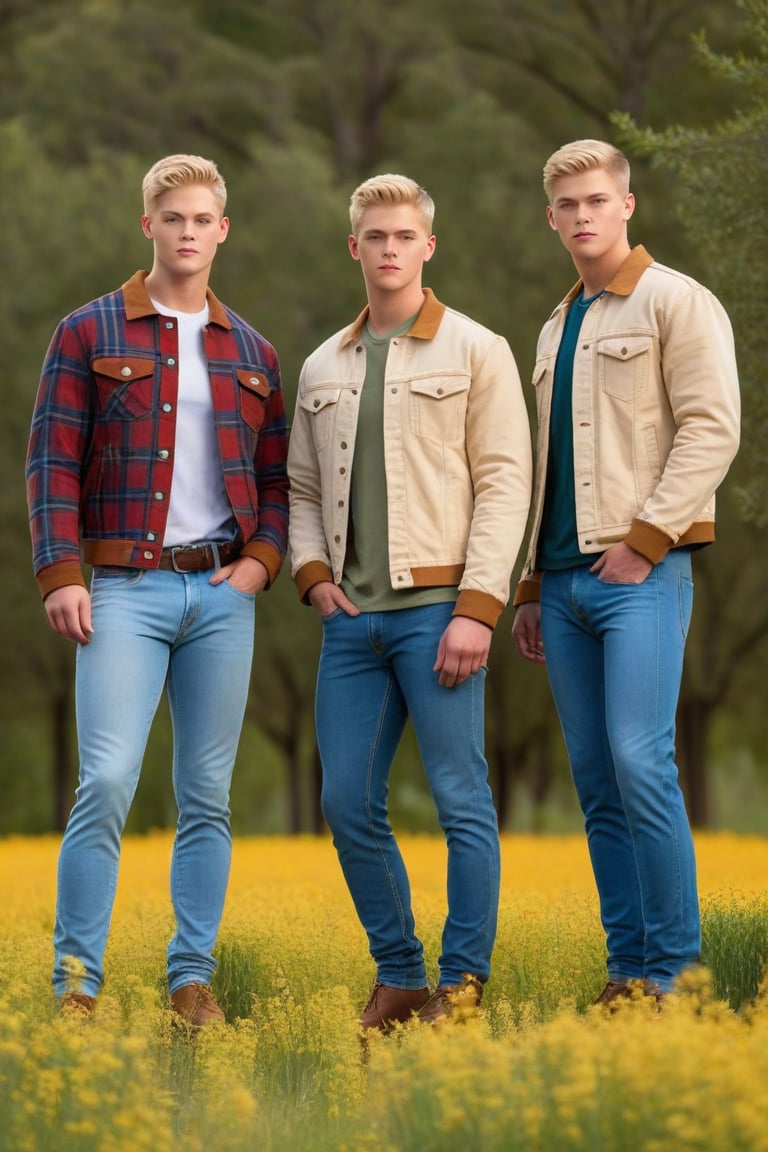 Three identical males,  clones,  young by ZedrikVonKatmahl on Tensor.Art