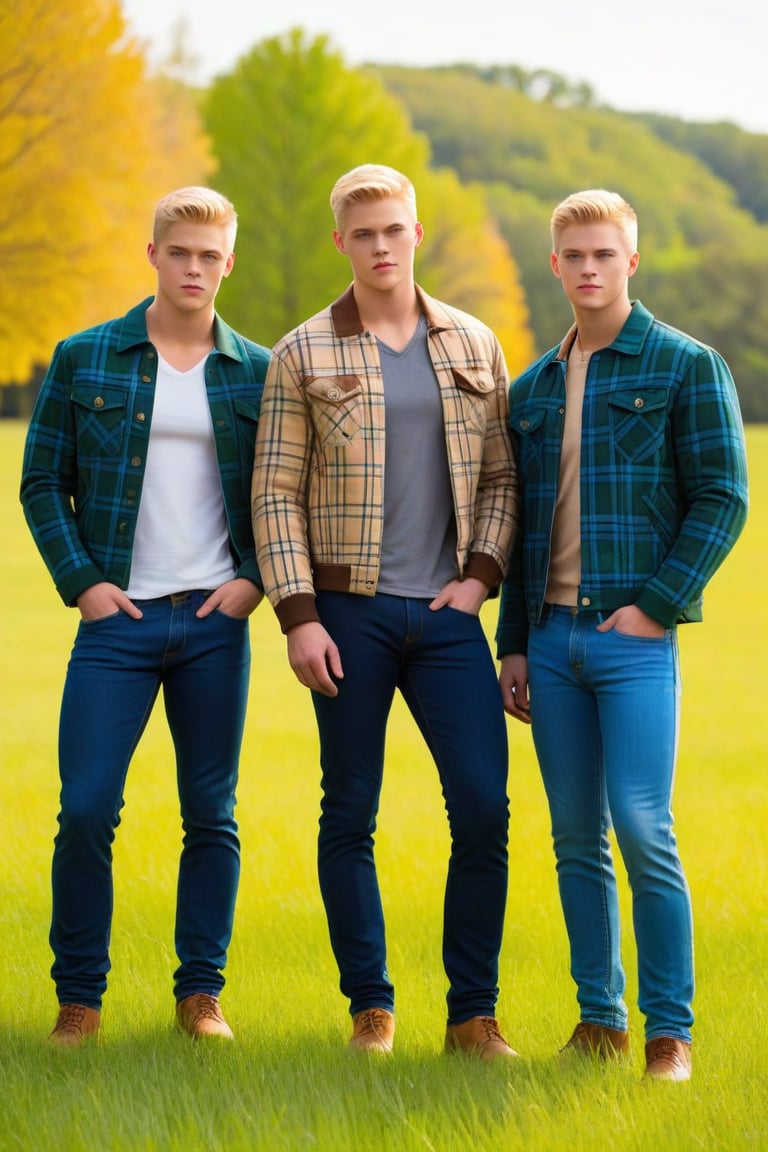 Three identical males,  clones,  young by ZedrikVonKatmahl on Tensor.Art