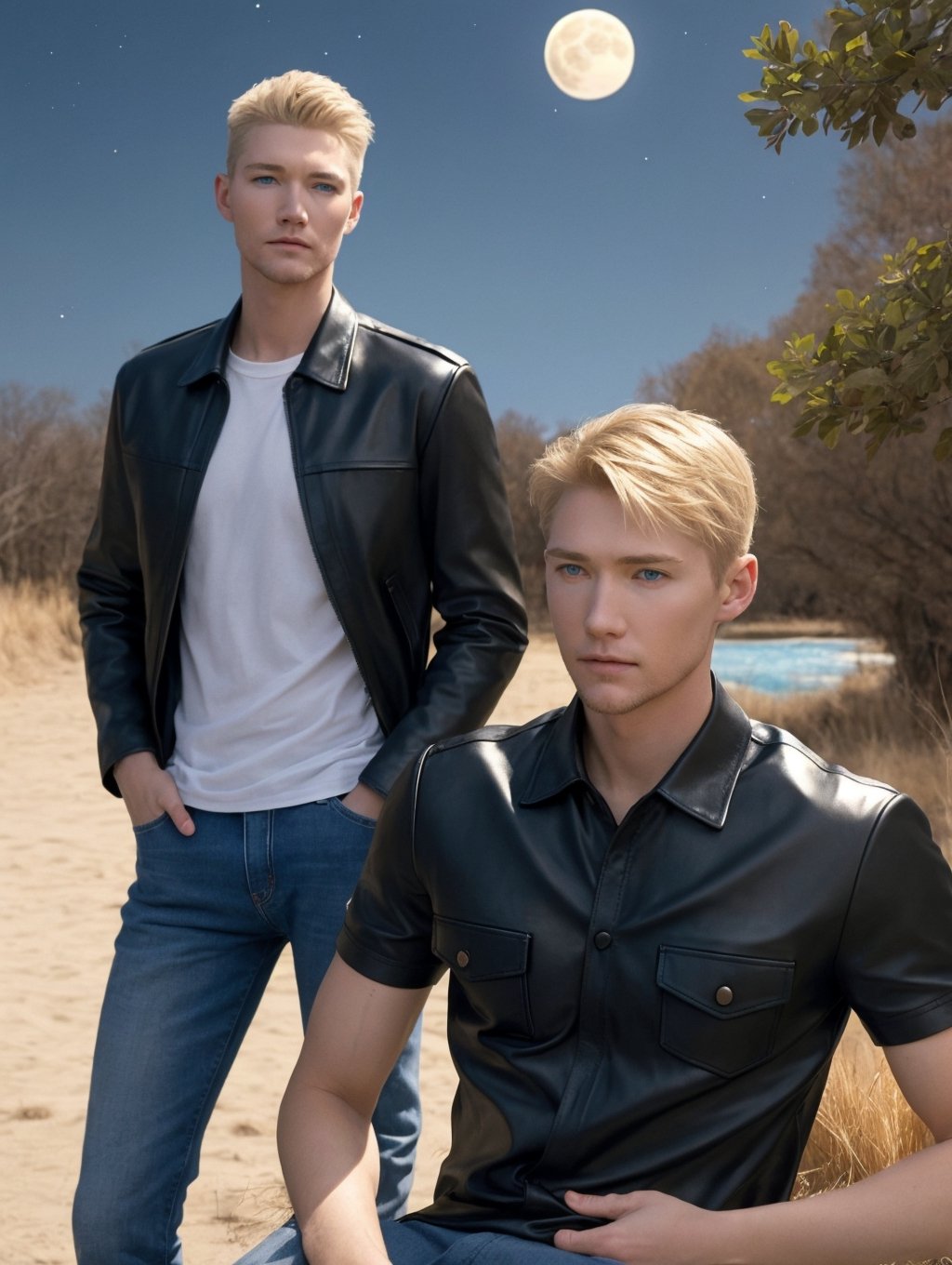 Identical twins,  trees,  river by ZedrikVonKatmahl on Tensor.Art