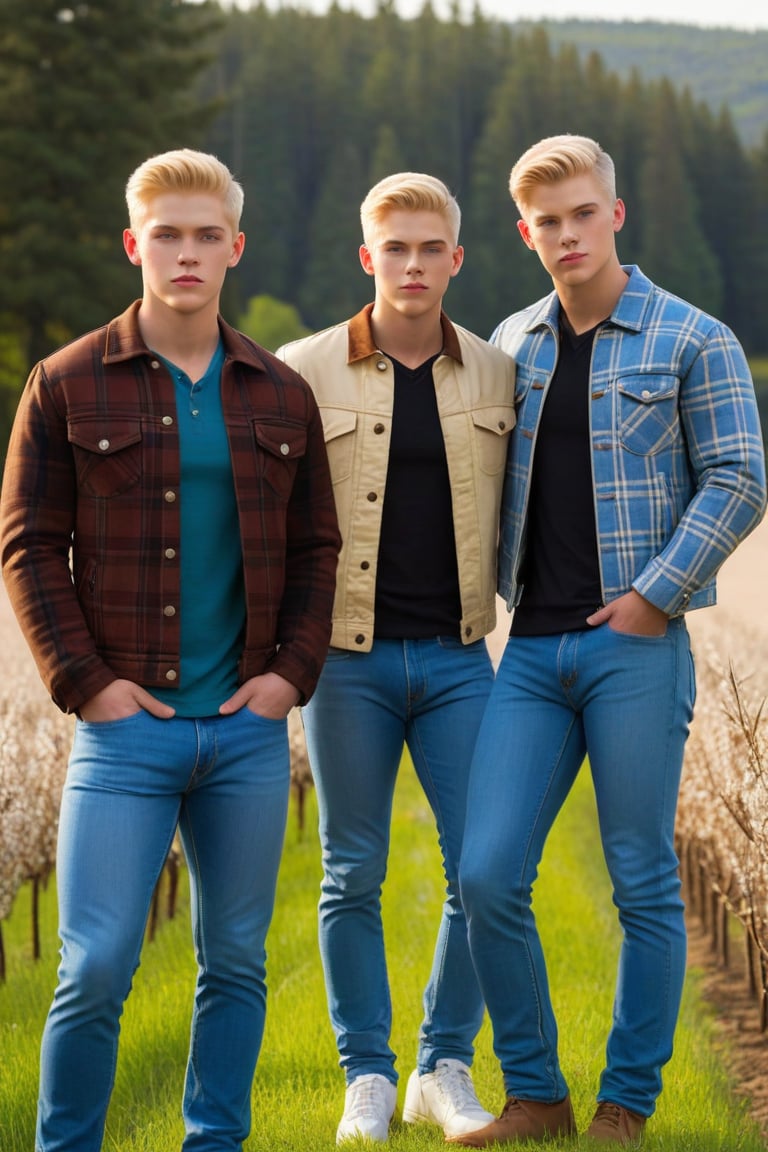Three identical males,  clones,  young by ZedrikVonKatmahl on Tensor.Art
