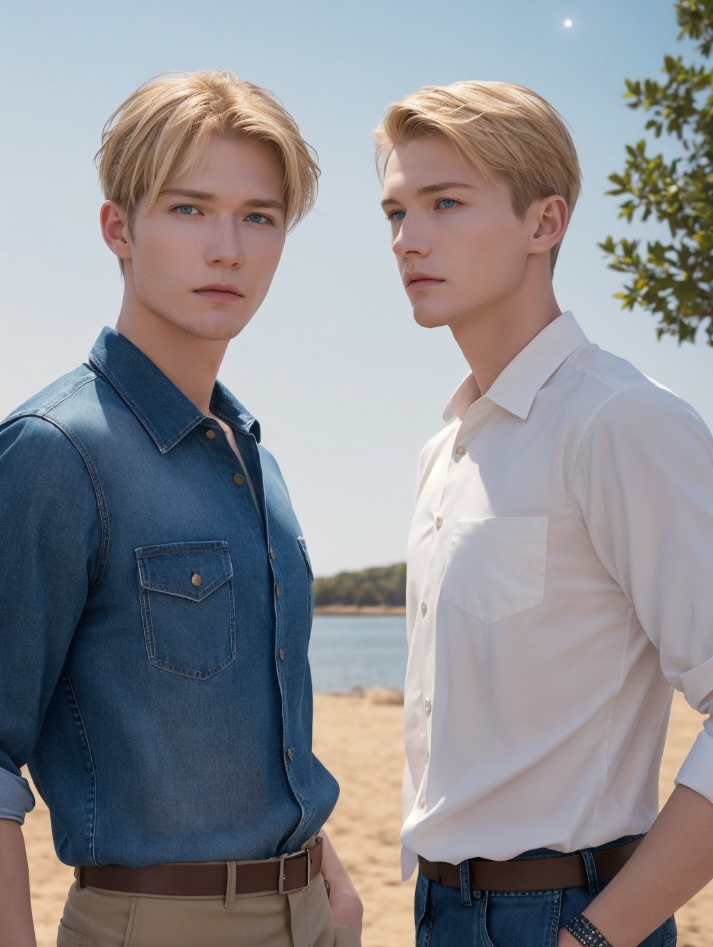 Identical twins,  trees,  river by ZedrikVonKatmahl on Tensor.Art