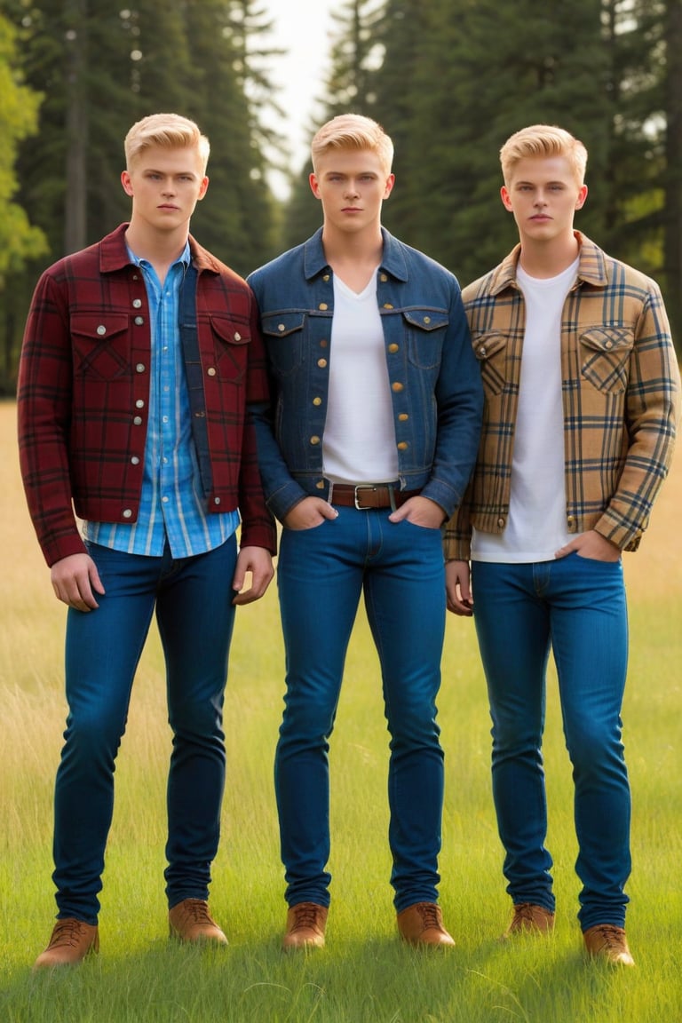Three identical males,  clones,  young by ZedrikVonKatmahl on Tensor.Art
